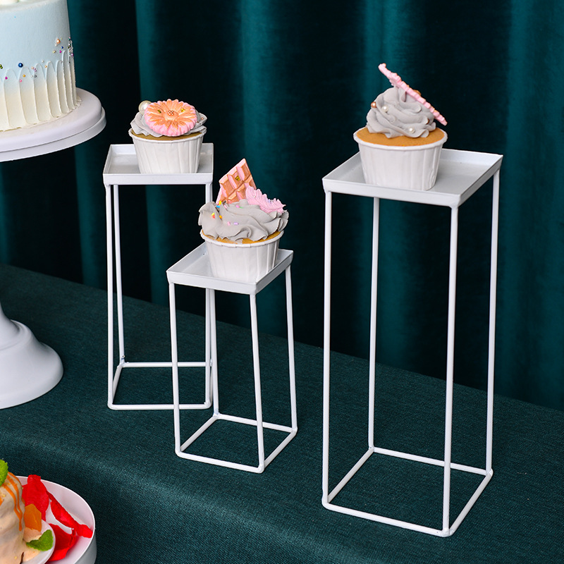 De Hierro blanco mesa de postre decoración cuadrada soporte de la torta placa macaron Chino de doble capa Buñuelo soporte de la tabla de descanso de té image 4