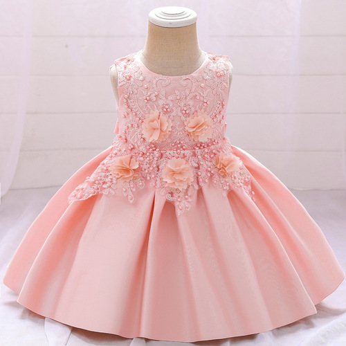 Cross-border new children's dress with pearl flower embroidery, fashionable dress for girls, cake puff skirt, wholesale