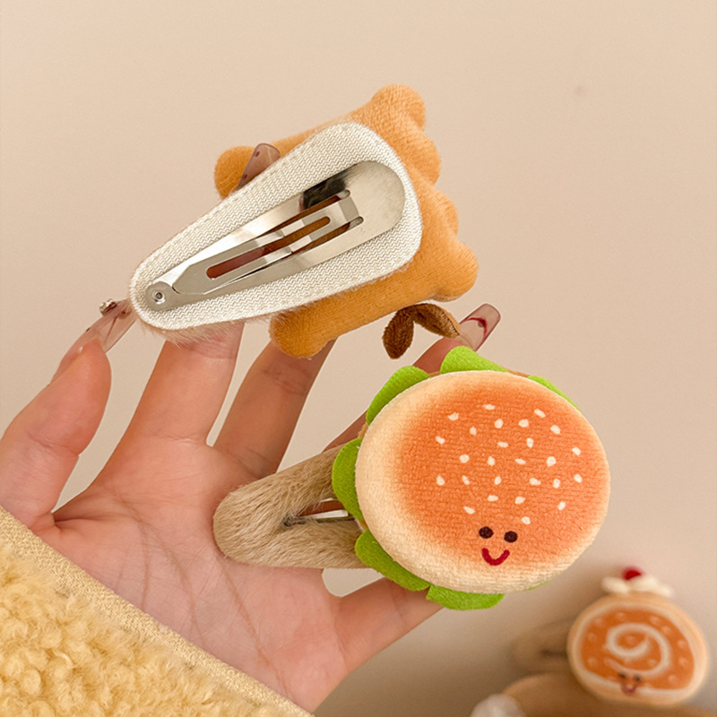 卡通趣味饼干汉堡毛绒发夹女侧边刘海碎发bb夹子头饰可爱发卡秋冬|undefined