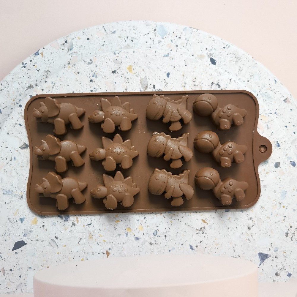 Silicone 12 dinosaurios chocolate 582 molde de pastel gelatina pudín jabón molde de pastel herramientas de horneado