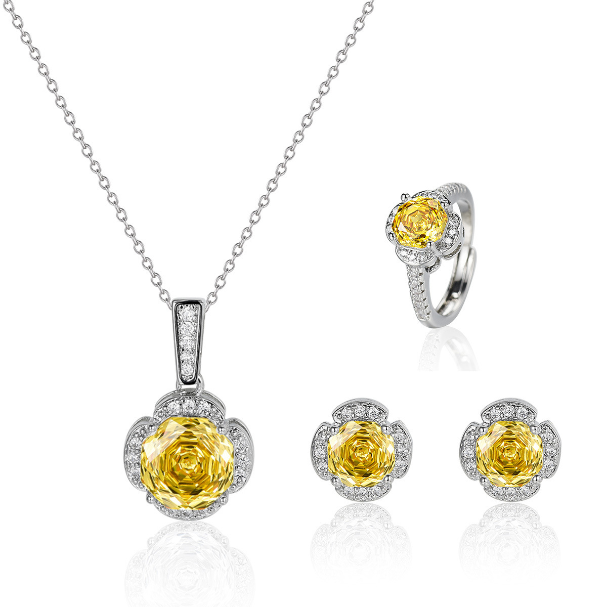 Amazon nuevo Seiko Rose Chepa Paracha collar de zircon pendientes anillo de tres piezas al por mayor