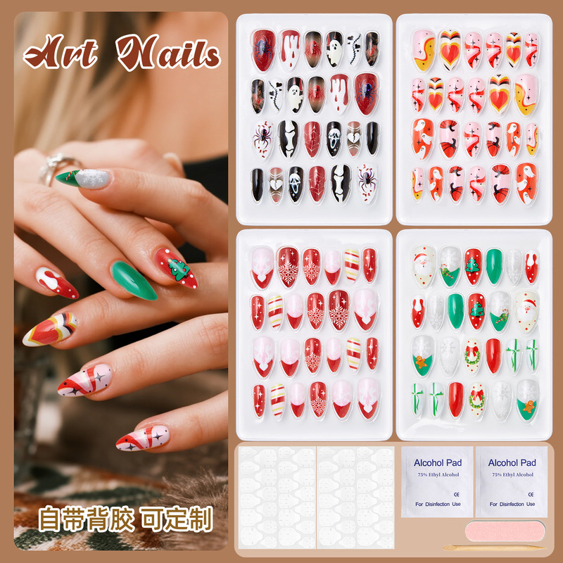 24 Pieces of Adult Wearable Fake Nails Cross-Border Finished Products High-End Manicure Patches Removable Almond Manicure Wholesale