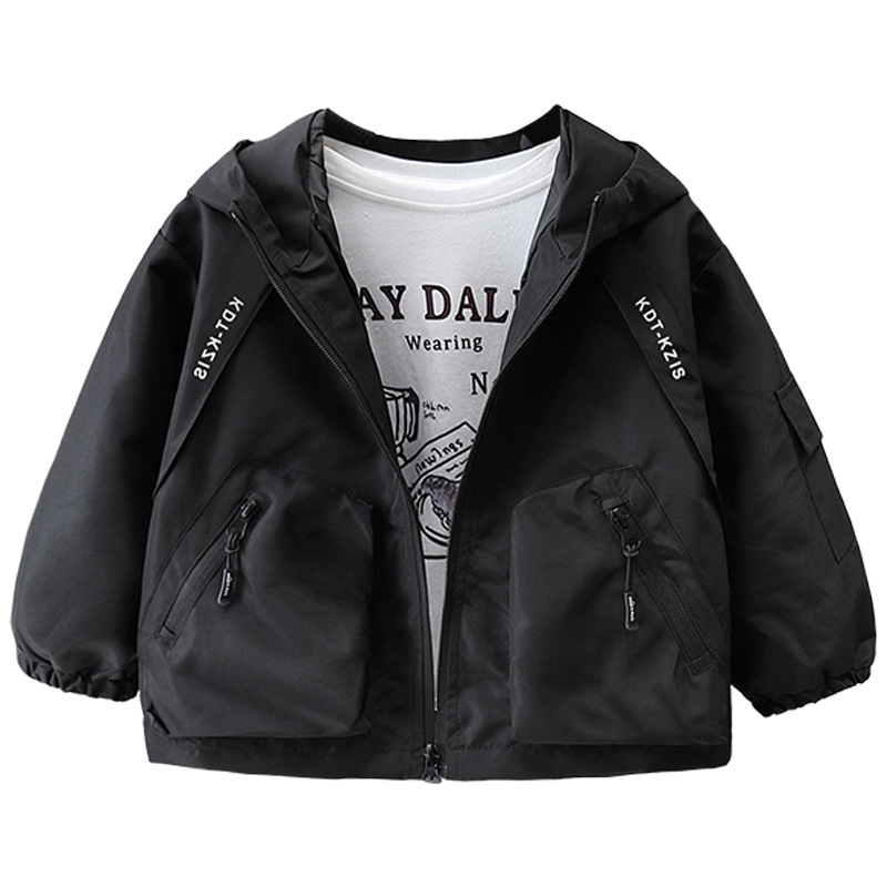 7733 gabardina negra para niños modelos de primavera y otoño 2025 nuevos niños chaqueta casual primavera moda con capucha top primavera