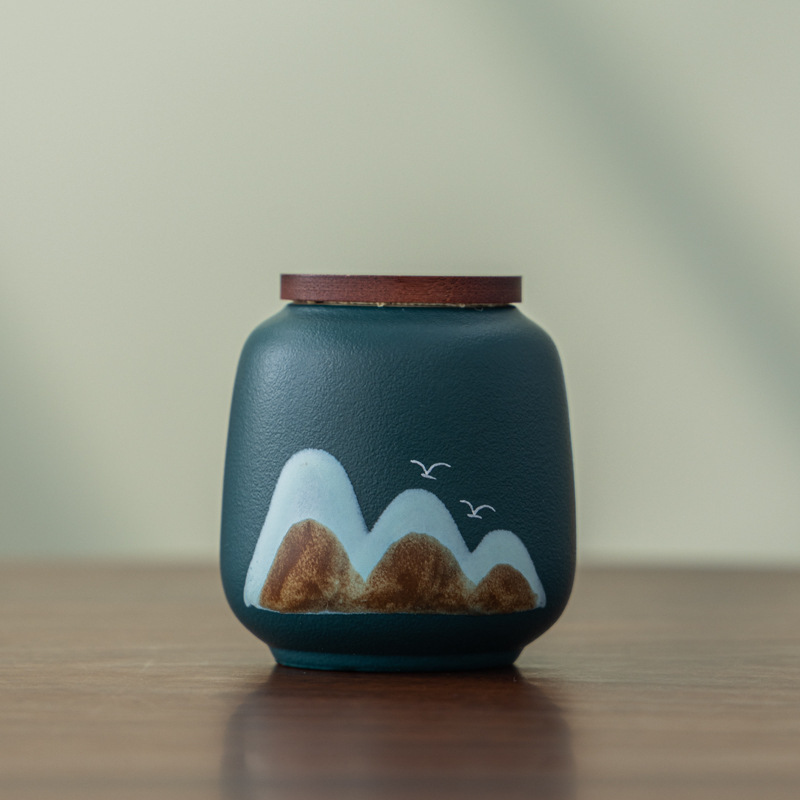 Yuanshan 茶缶木製蓋セラミック密封缶小さな茶包装ギフトポータブル薬用粉末缶カスタムロゴ|undefined