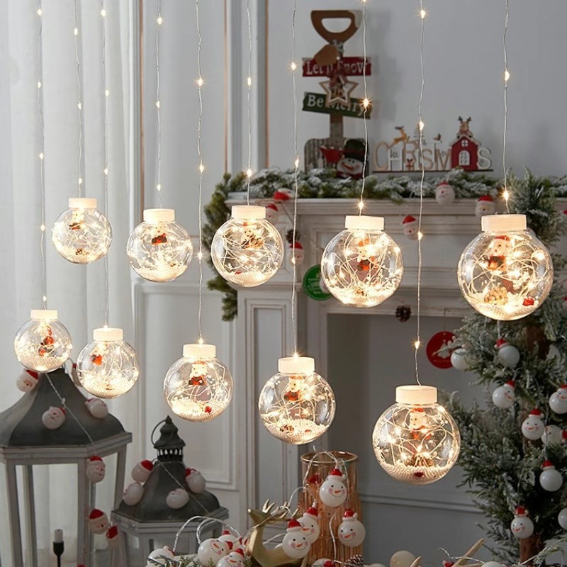 En stock suministro árbol de Navidad deseando Bola de alambre de cobre LED cortina de luz escena diseño vacaciones Navidad Cadena de luz que desea bola