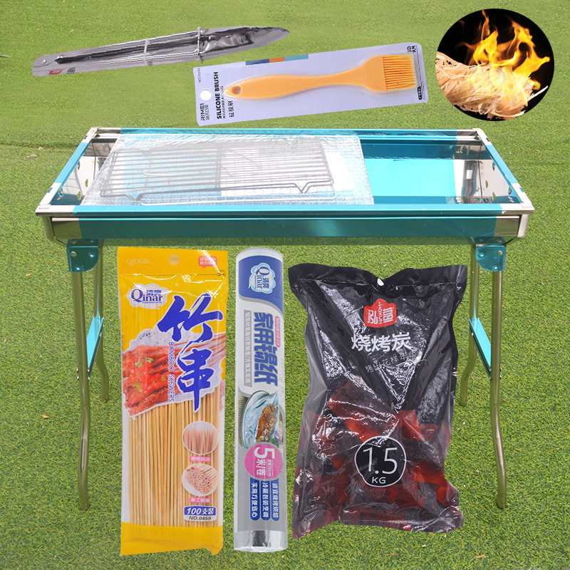 Barbecue Tool Set Charcoal Grill Stove Bamboo Skewers Brush Tray Outdoor Picnic Camping Home Use