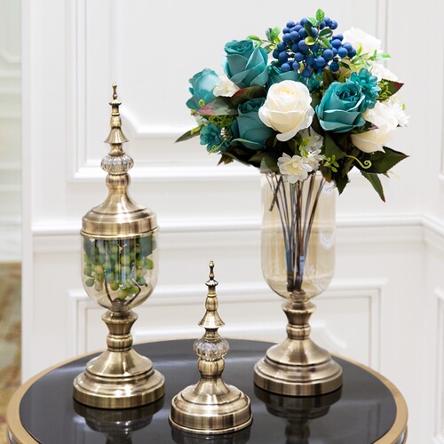 European-style vase decoration living room floral arrangement artificial flowers glass home furnishings decorative plate minimalist dining table living room decor