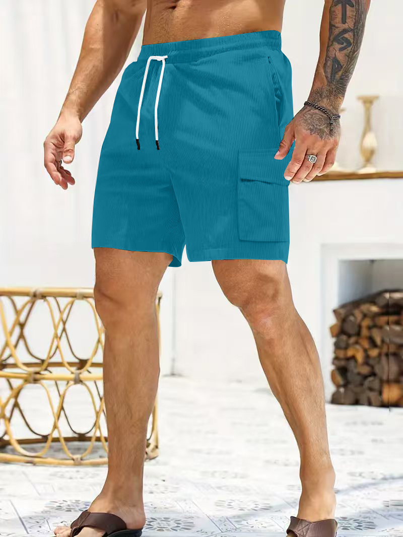 Pantalones cortos de ropa de trabajo para hombres transfronterizos nuevos pana de color sólido en verano pantalones cortos casuales de bolsillo múltiple para hombres simples