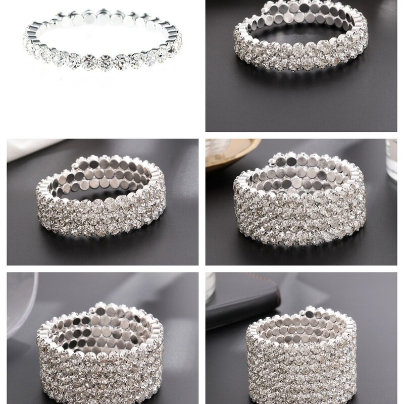 Bridal Hand Jewelry Elastic Rhinestone Arm Bracelet Stage Performance Rhinestone Jewelry Multi-Row Optional Accessories Wholesale B330