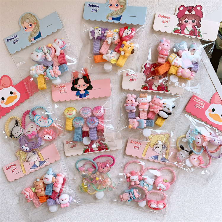 兒童可愛卡通髮夾全包布側邊碎髮夾子女童寶寶不傷發皮筋發圈頭繩