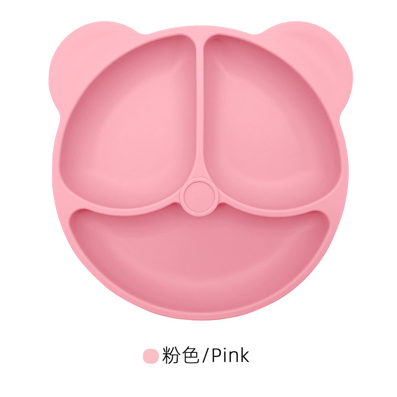 Silicona bebé cena placa redonda cara sonriente vajilla de silicona de los niños plato de cena de silicona suplemento de alimentos para bebés plato de cena del compartimiento