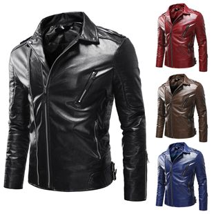 2025 Cross-Border New Spot European and American Men's Fashion Pressed Cotton Windproof Motorcycle Leather Jacket Jacket