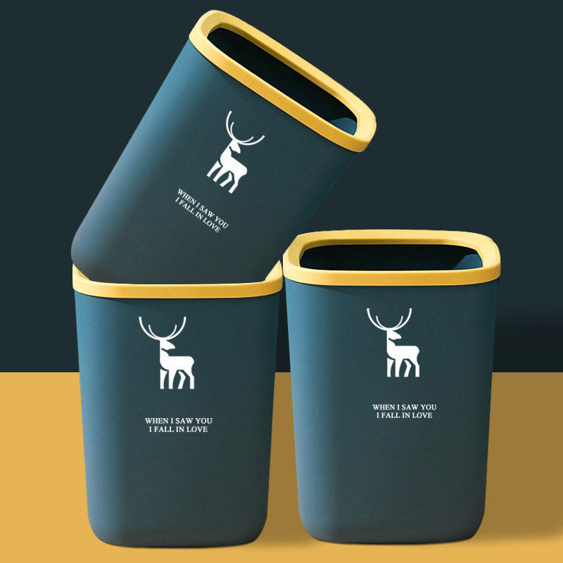 12-Liter Dark Green Trash Can for Home Use, Nordic Square Style, Simple Solid Color, Office Waste Bin, Kitchen Trash, Living Room