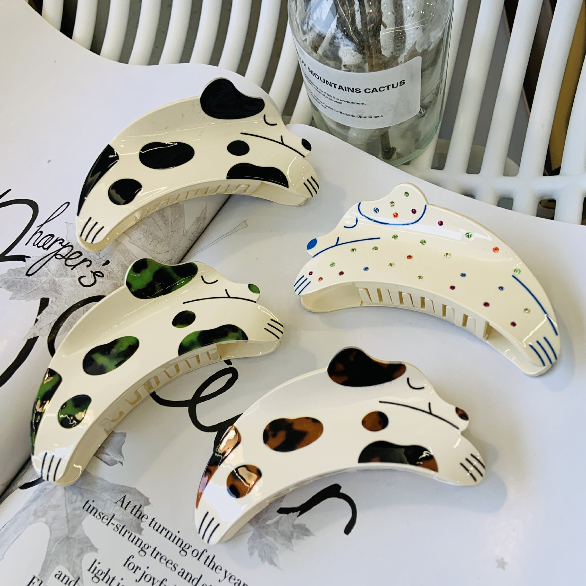 Neue Dot Drill Welpen Acryl Greifclip Einfache Haarnadel Cartoon Tierhaar Greifer Hunde Hinterkopfclip Grenzüberschreitend_voghion.com