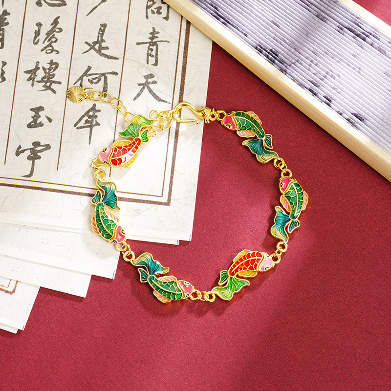 Nueva pulsera china de oro de arena vietnamita esmalte cortesana esmalte color goteo de aceite Koi pulsera mujer joyas de mano china image 7