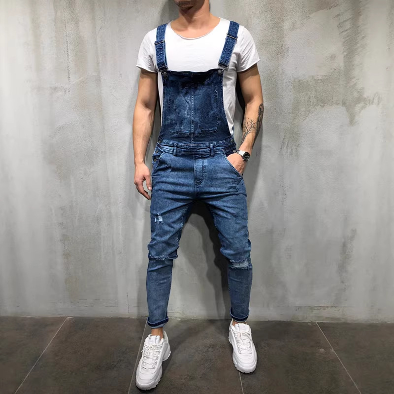 AliExpress men's denim suspenders pants men's foreign trade jeans new pants Korean style jumpsuit trendy