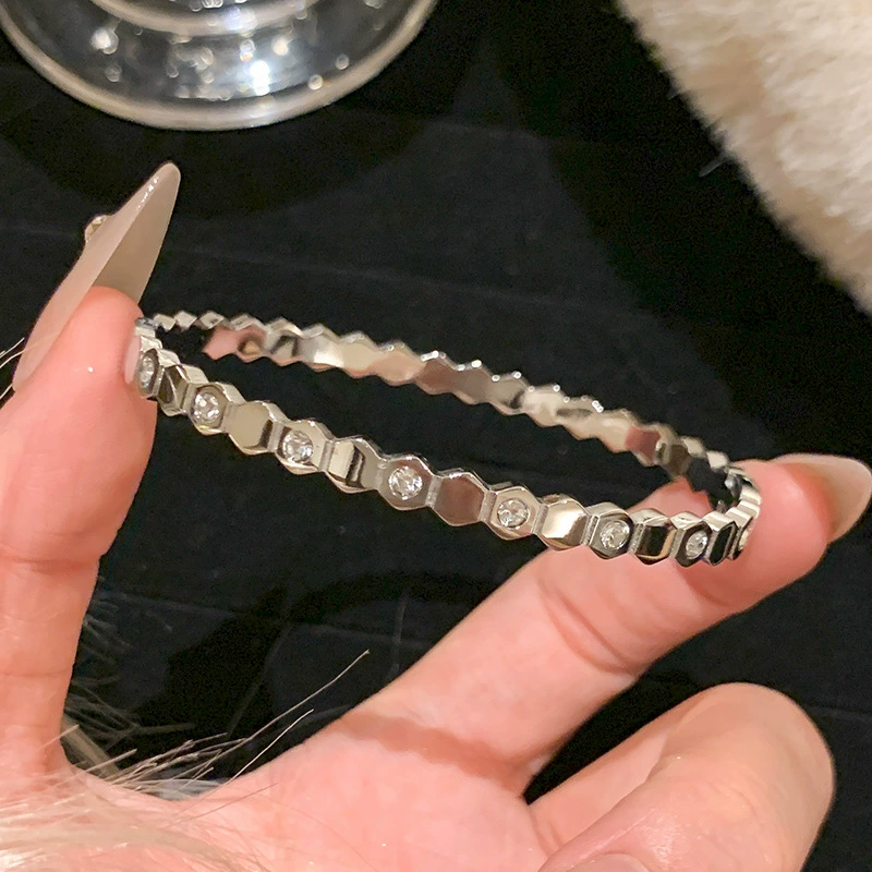 Women's Bracelet, Stainless Steel, Zirconia Accents, Elegant Roman & Inlay Styles