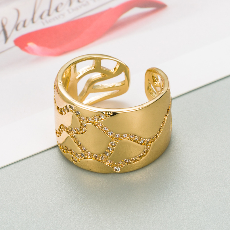 European And American Fashion Cool Creative Gold Plated Color Zircon Star And Moon Couple Ring Gold-plated Open Adjustable Ring display picture 6