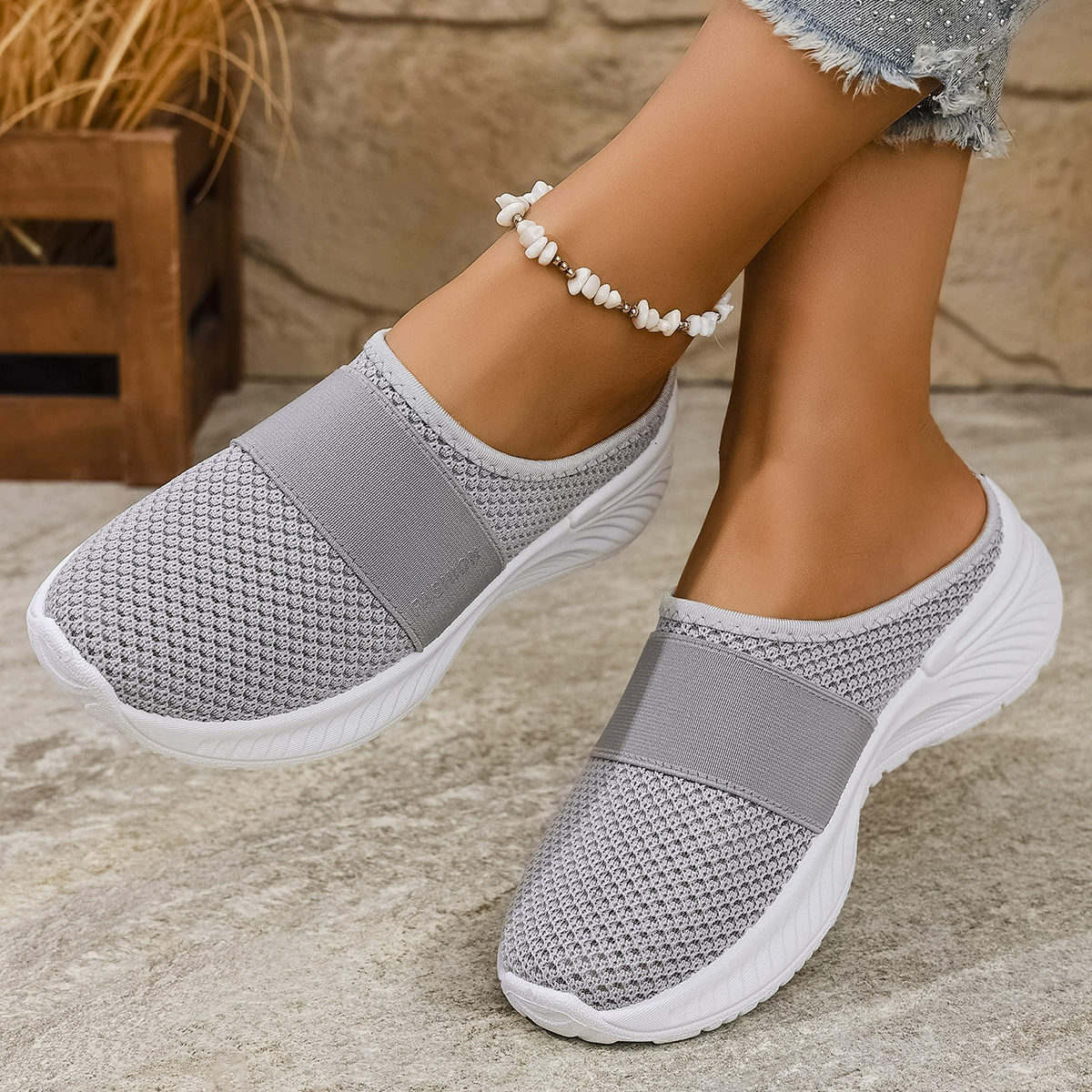 Женские дышащие туфли на Slip-On, легкая трикотажная сетка, повседневная весна–лето (размеры 36–43)