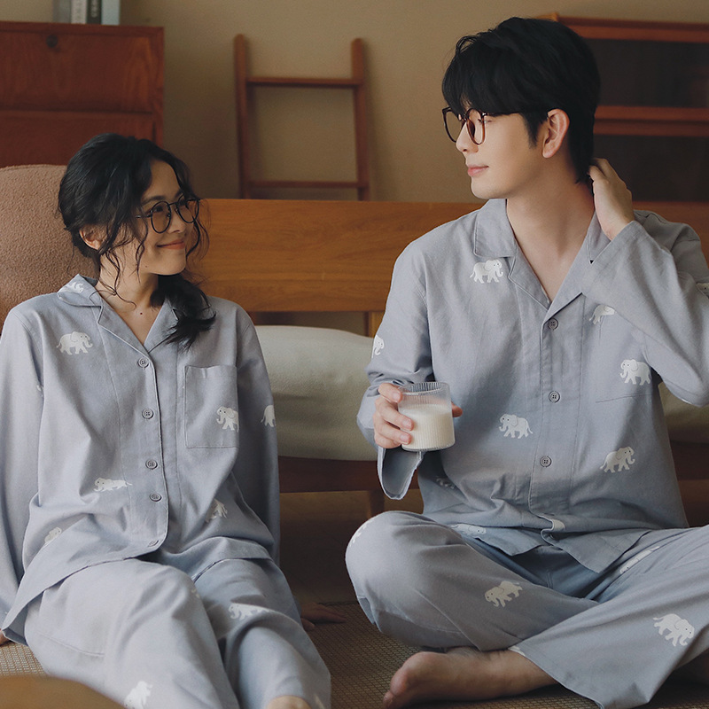 Animism 75-Spring and Autumn Couple Pajamas Men's Autumn and Winter Pure Cotton Brushed Velvet Cartoon Beast Home Clothes