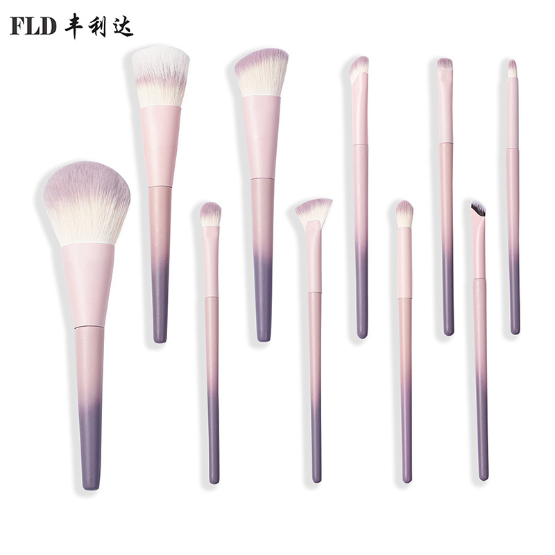 Fenglida 10 sets de cepillo de maquillaje de gradiente púrpura suave no pegue la cara polvo de sombra de ojos blush cepillo al por mayor