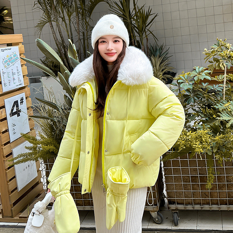 2025 comercio exterior nuevo estilo coreano guantes cortos sueltos ropa de algodón mujer cálida con capuchón grueso chaqueta de algodón