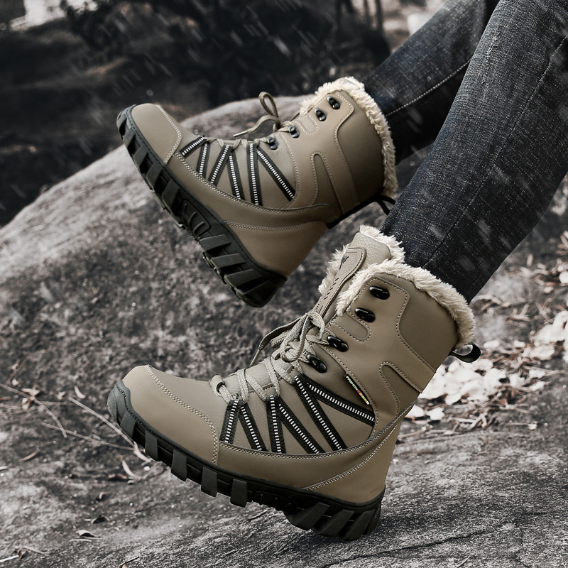Invierno de alta parte más vello y grueso botas de nieve transfronterizas de tamaño grande hombre impermeable cuero calentamiento zapatos al aire libre zapatos de algodón noreste