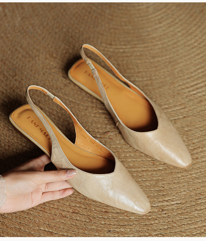 Sandal nữ da bò mũi kín quai sau đế bệt phong cách Hàn Quốc — đen chi tiết 6
