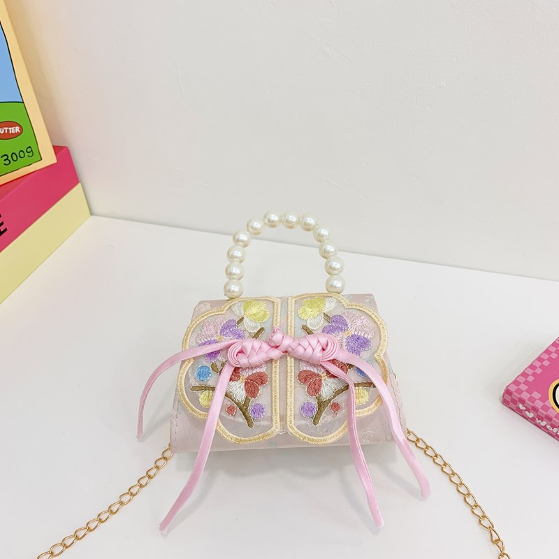 Niñas dulces perlas de aire extranjero bolsas de accesorios portátiles de estilo antiguo con bolsas de ropa de estilo chino niñas lindas bolsas de lápiz labial un hombro