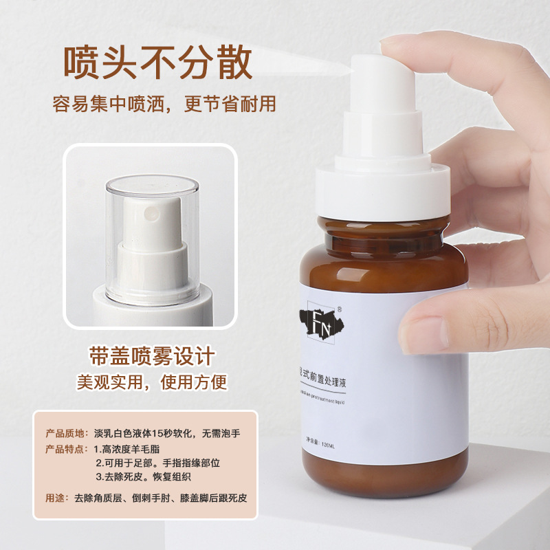 Uña rusa líquido de pretratamiento líquido de molienda de uñas líquido de pretratamiento líquido de eliminación rápida de la piel muerta cuidado de la piel suavizante líquido auxiliar