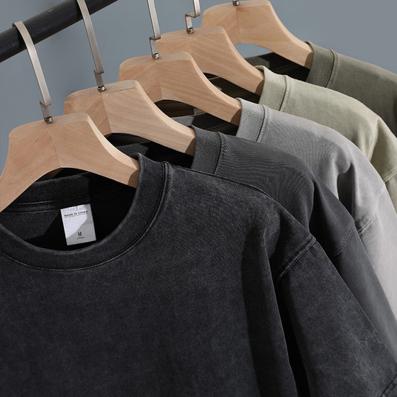 Meichao heavy 280g washed old off-shoulder loose pure cotton 32 double sand REP fashion brand bottom shirt
