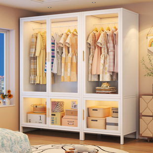 Wrought Iron Simple Wardrobe for Home Bedroom, Steel Storage Cabinet for Rental Rooms, Children's and Baby Storage Iron Wardrobe