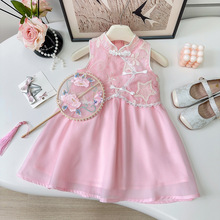 女童国风无袖连衣裙2025夏季新款女宝宝新中式蕾丝汉服背心裙