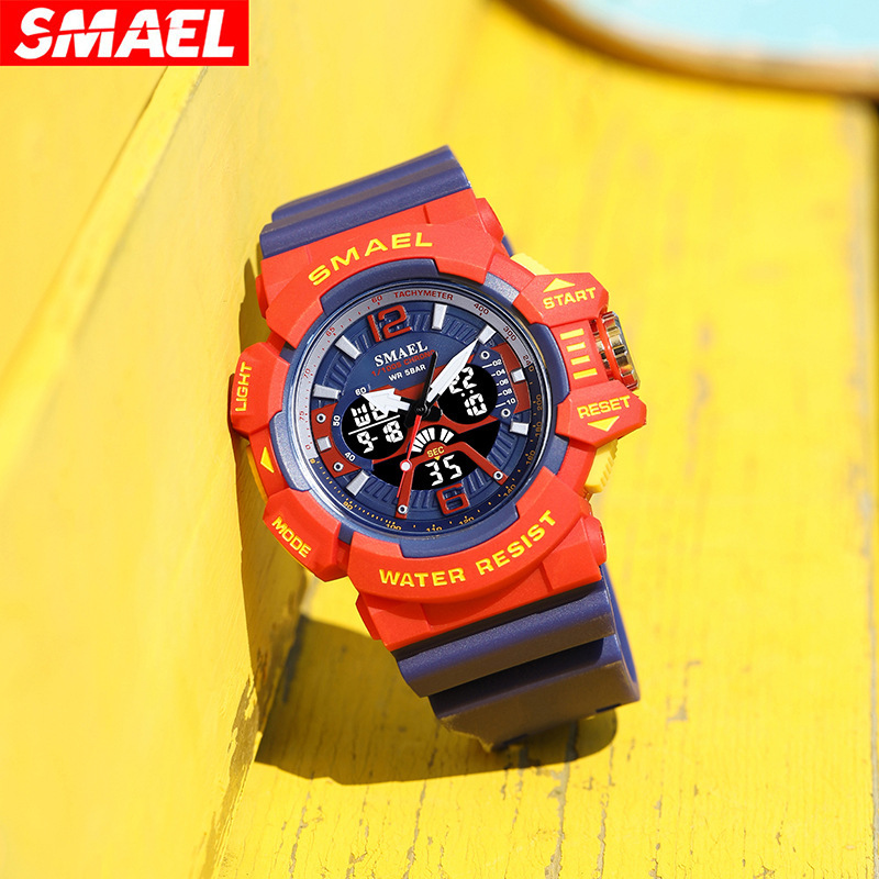 SMAEL Smale nueva tendencia estudiante deportes al aire libre impermeable cronómetro multi-energía cinética doble pantalla reloj electrónico 8065