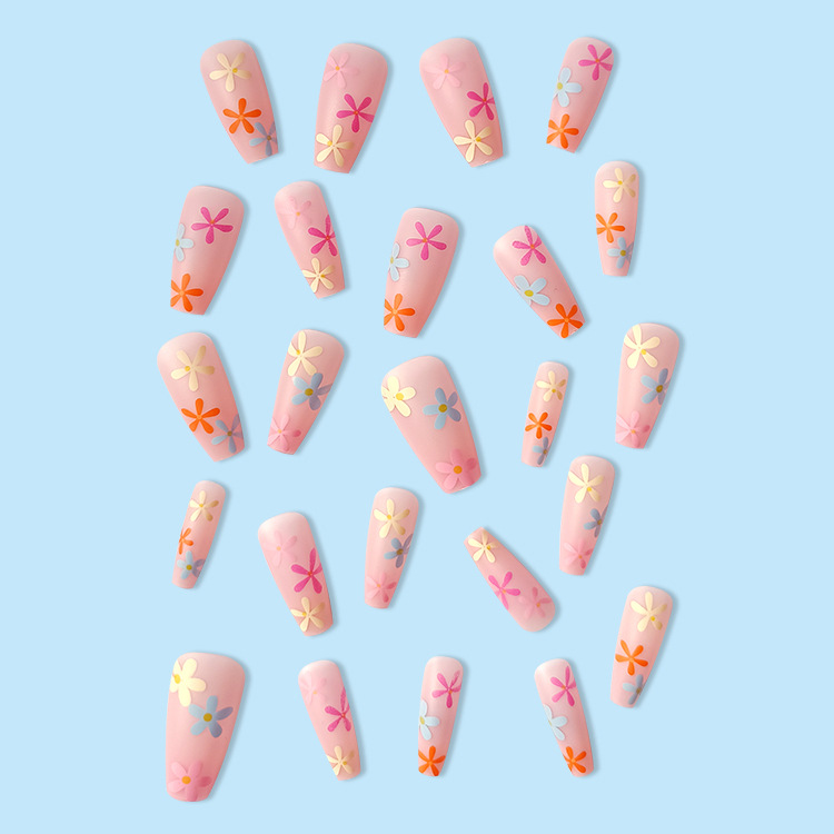 Flores de color de verano, uñas suaves, 24 piezas de dopamina mate blanqueador de uñas falsas transfronterizas, suministro directo image 5