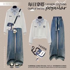 少女学院风衬衣假两件POLO领卫衣2025秋装新款初高中学生休闲套装