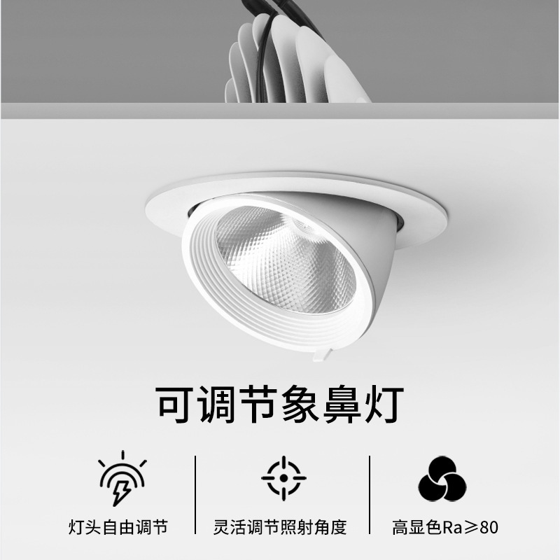 象鼻灯led射灯嵌入式cob天花灯聚光商用服装店可调角度防 眩灯30W|undefined