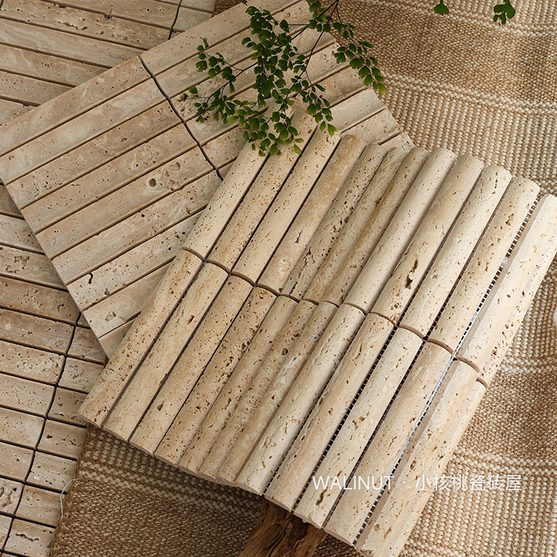 Natural Beige Travertine Lime Stone Curved Mosaic Stone Strip Brick Bakery Clothing Store B&B Wall Tiles