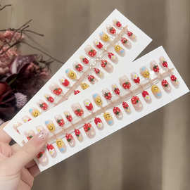 S373-预制甲成品奶油草莓卡通笑脸糖果色甜妹本甲可爱可拆卸甲片