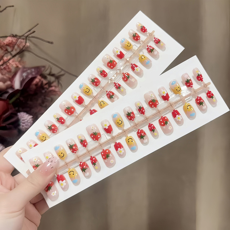 S373-Pre-Made Nail Polish Cream Strawberry Cartoon Smiling Face Candy Color Sweet Girl Nail Polish Cute Removable Nail Polish S373-Pre-Made Nail Polish Cream Strawberry Cartoon Smiling Face Candy Color Sweet Girl Nail Polish Cute Removable Nail Polish