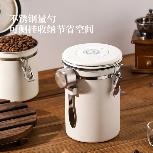 Coffee beans and coffee powder dry goods sealed jars 304 stainless steel exhaust valve sealed storage jars fresh-keeping jars cross-border