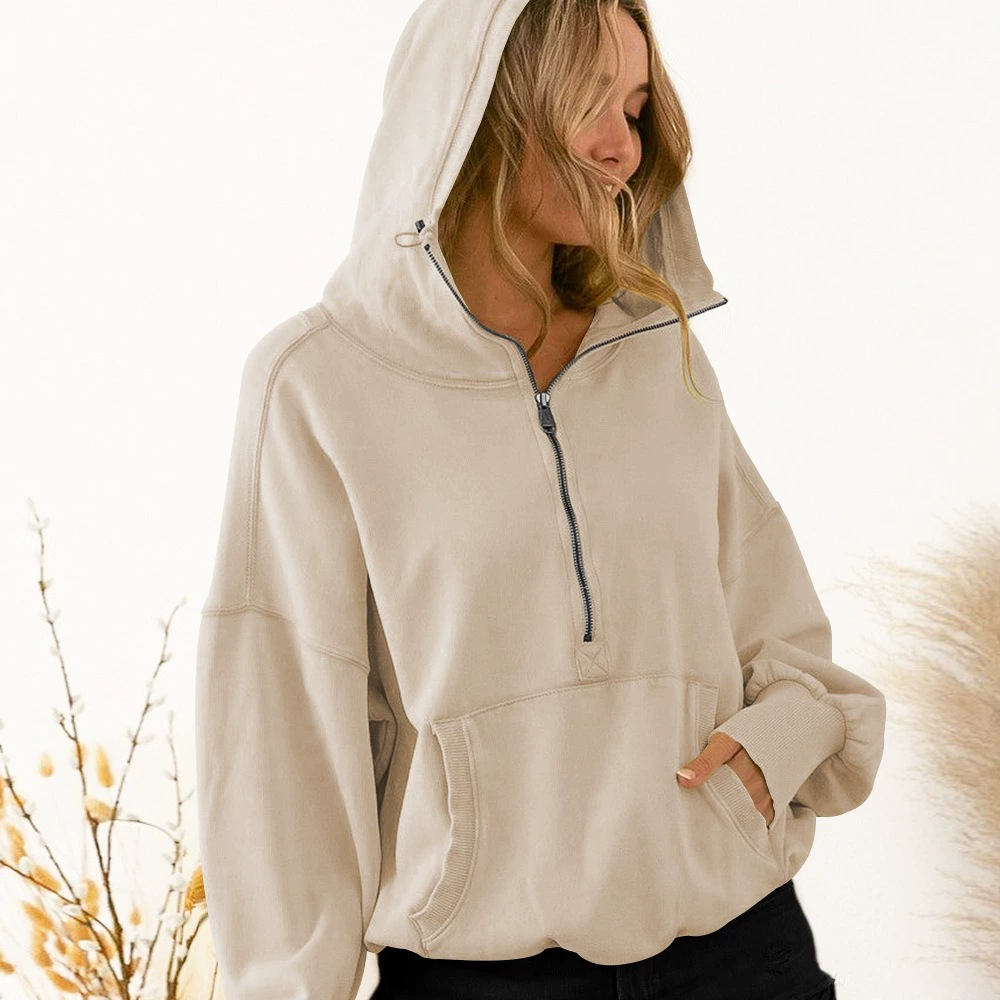 Hoody, sports long-sleeve with zipper, jacket, Amazon, European style, drawstring