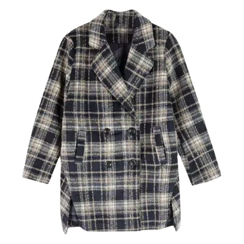 Abrigo de lana para mujer Otoño e Invierno 2022 nuevo traje a cuadros retro estilo coreano suelto todo partido abrigo de lana de longitud media image 1