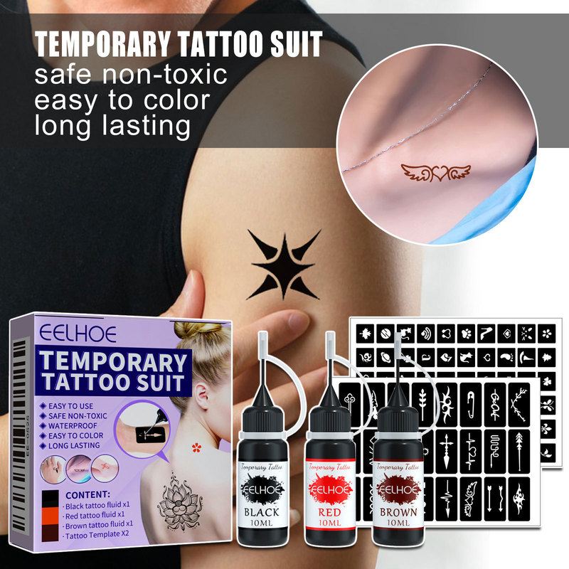 Eelhoe Juice Tattoo Set Waterproof Temporary Juice Skin Tattoo Liquid Hollow Pattern Tattoo Template