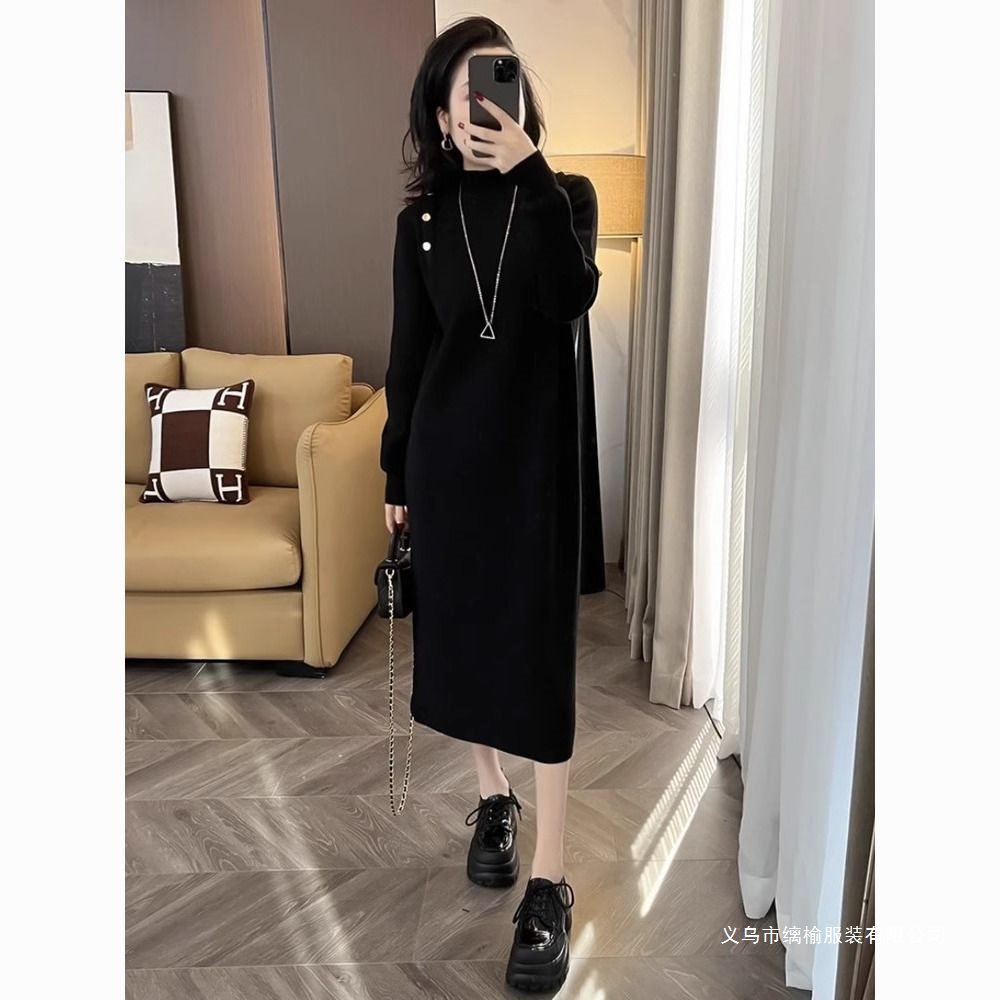 慵懒风打底针织连衣裙2025新款女春秋冬宽松配大衣毛衣裙内搭长裙