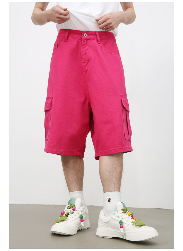 Quần short denim nam ống rộng ống đứng lửng 5 tấc phong cách Hàn, form rộng rãi dễ phối đồ — Hồng đào, Màu be nhạt, Màu cà phê, Trắng be chi tiết 12
