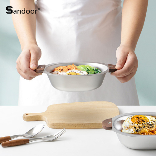 Creative Korean bear bowl 304 stainless steel household children's rice bowl dessert bowl double-eared walnut salad bowl