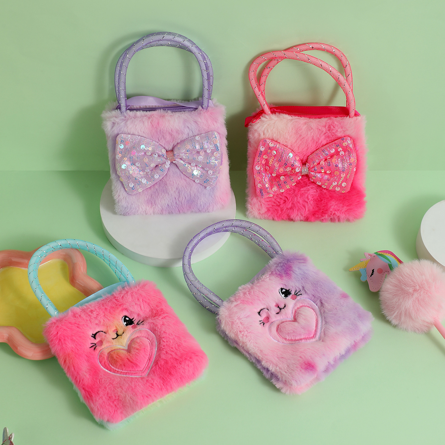 108g Weight Zipper Closure Type Single Shoulder Strap Strap Type Crossbody Bag Bags Type Daily, Shopping Occasion Plush Material Bow Knot Pattern All Seasons Season Girl'S Gender Cute Style Square Shape Small Size Girl'S Small Plush Bow Knot Cute Square Zipper Crossbody Bag 9