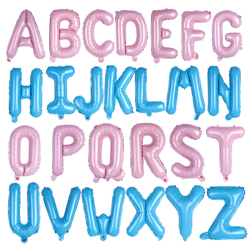16inch Small Letters Pearlescent Pink Candy Blue Light Pink A-Z Banner Cross-Border Party Aluminum Foil Letter Set Balloon
