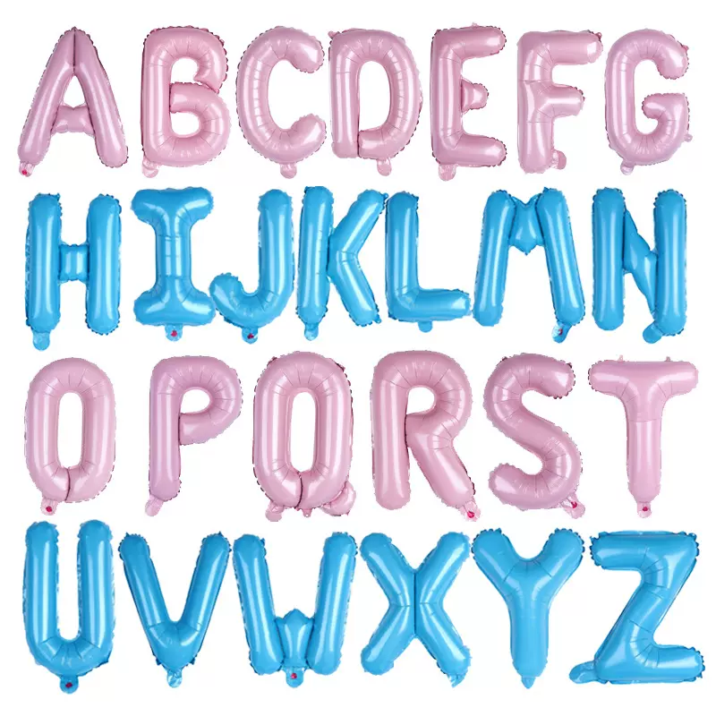 16寸小字母珠光粉糖果蓝浅粉A-Z横幅跨境派对铝箔字母套装气球